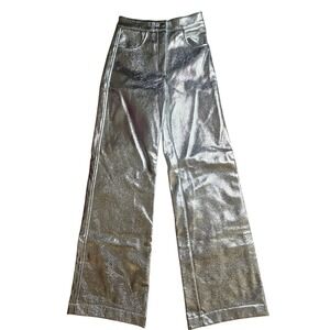 LAAGAM Studio 54 Metallic Vegan Leather Pants Wide Leg 24Wx32 Mod‎ Retro NWT